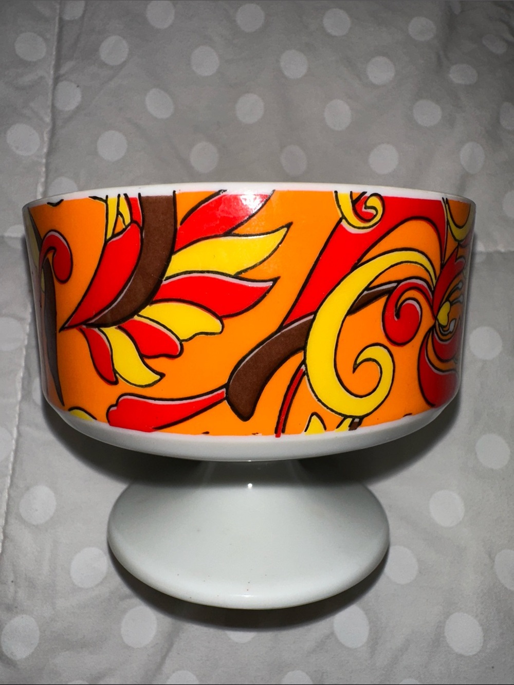 Holt Howard Orange Floral Ceramic Pedestal Bowl 1968 mod mcm flower power